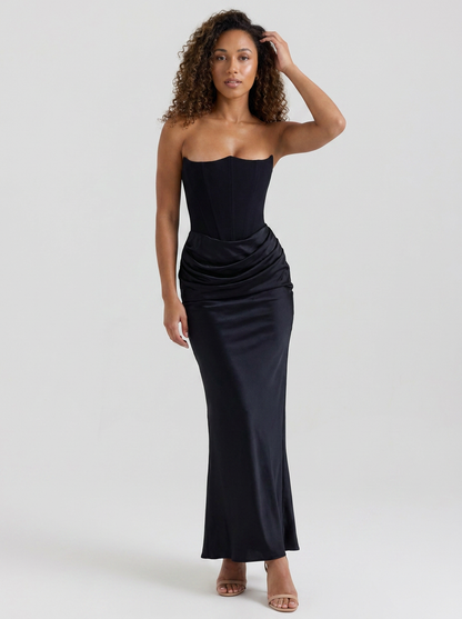 WYNONNA | STRAPLESS RUCHED MAXI DRESS - Black