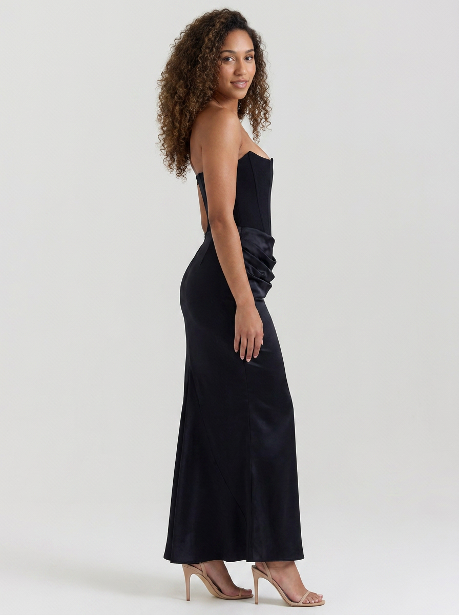WYNONNA | STRAPLESS RUCHED MAXI DRESS - Black