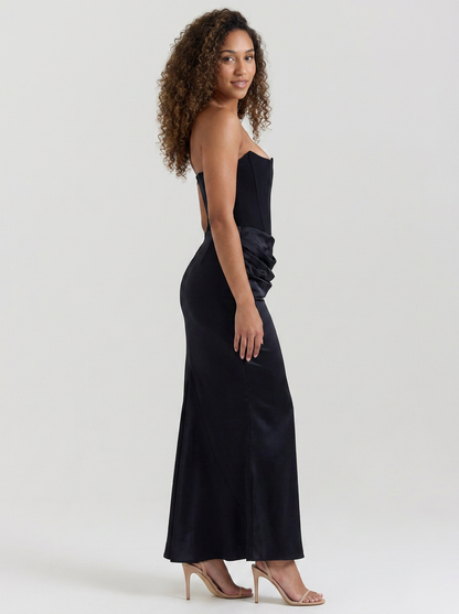 WYNONNA | STRAPLESS RUCHED MAXI DRESS - Black
