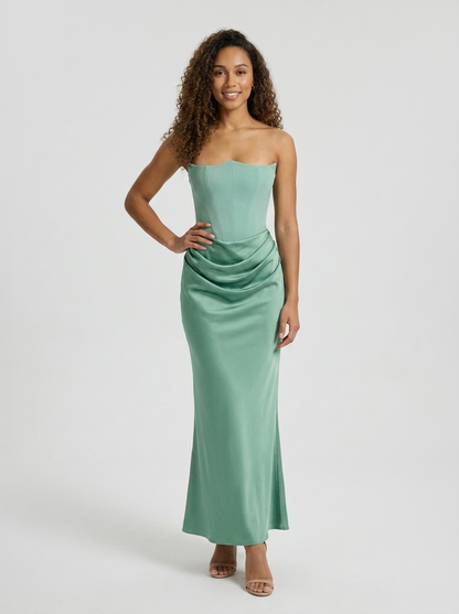 WYNONNA | STRAPLESS RUCHED MAXI DRESS - Emerald Sage