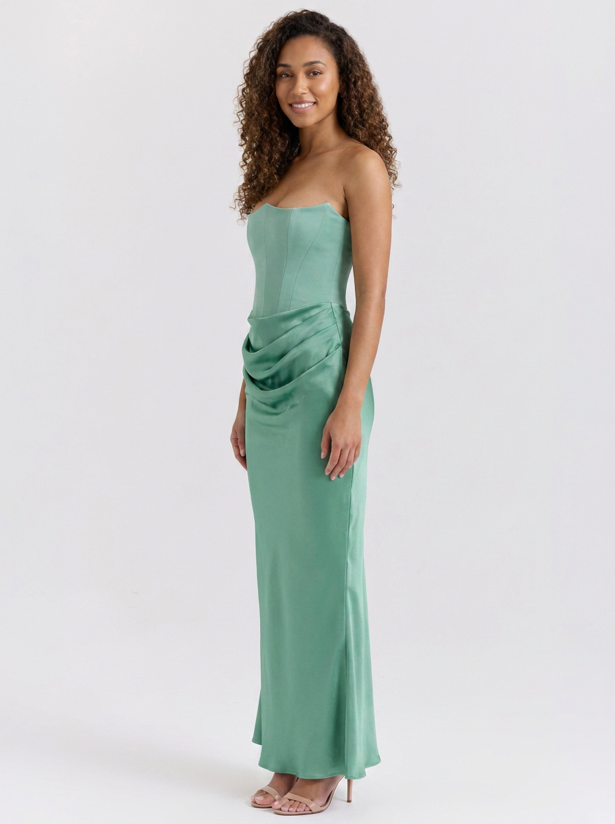 WYNONNA | STRAPLESS RUCHED MAXI DRESS - Emerald Sage