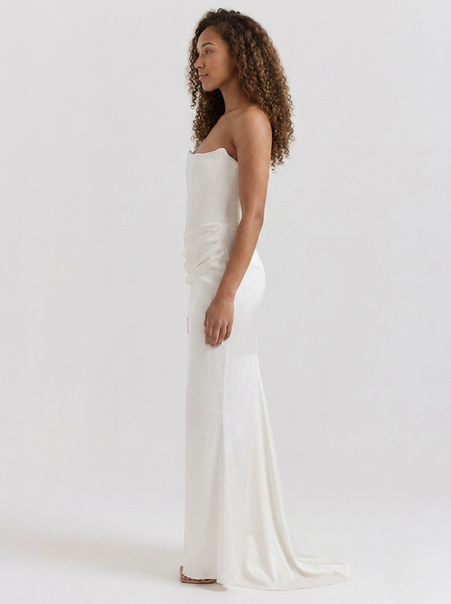 WYNONNA | STRAPLESS RUCHED MAXI DRESS - Ivory