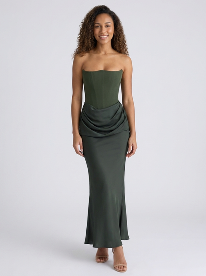 WYNONNA | STRAPLESS RUCHED MAXI DRESS - Olive Green