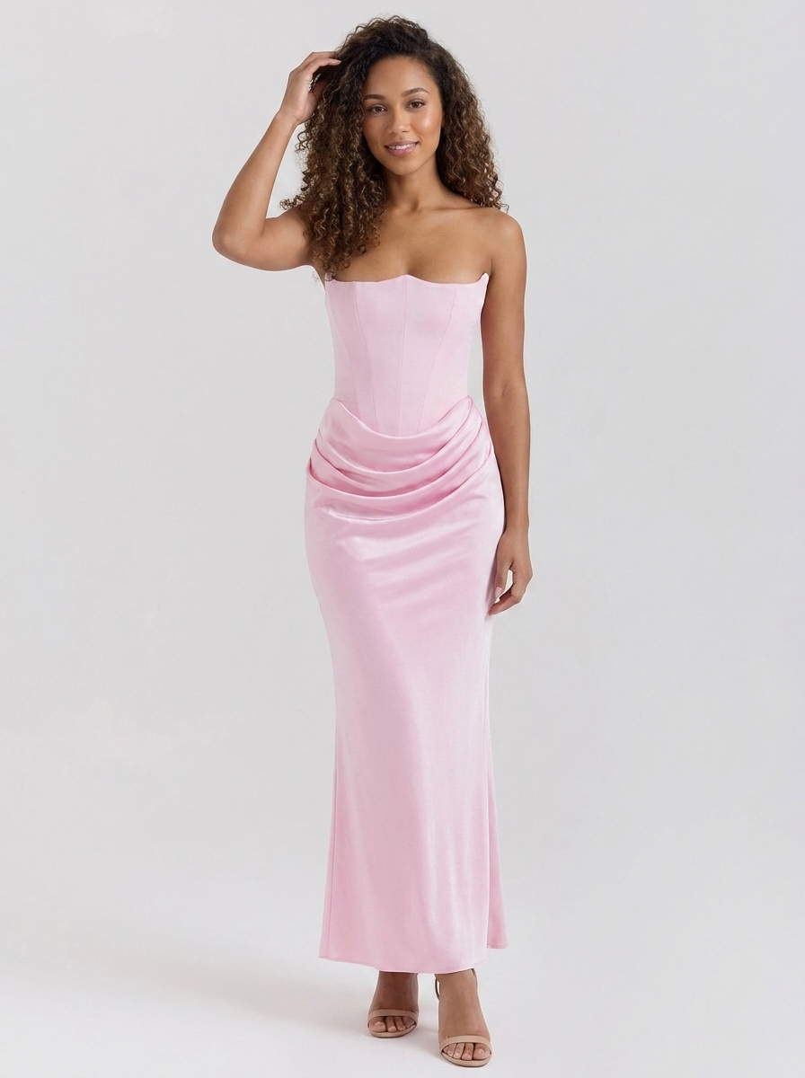 WYNONNA | STRAPLESS RUCHED MAXI DRESS - Soft Pink