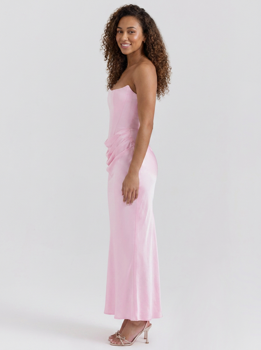 WYNONNA | STRAPLESS RUCHED MAXI DRESS - Soft Pink