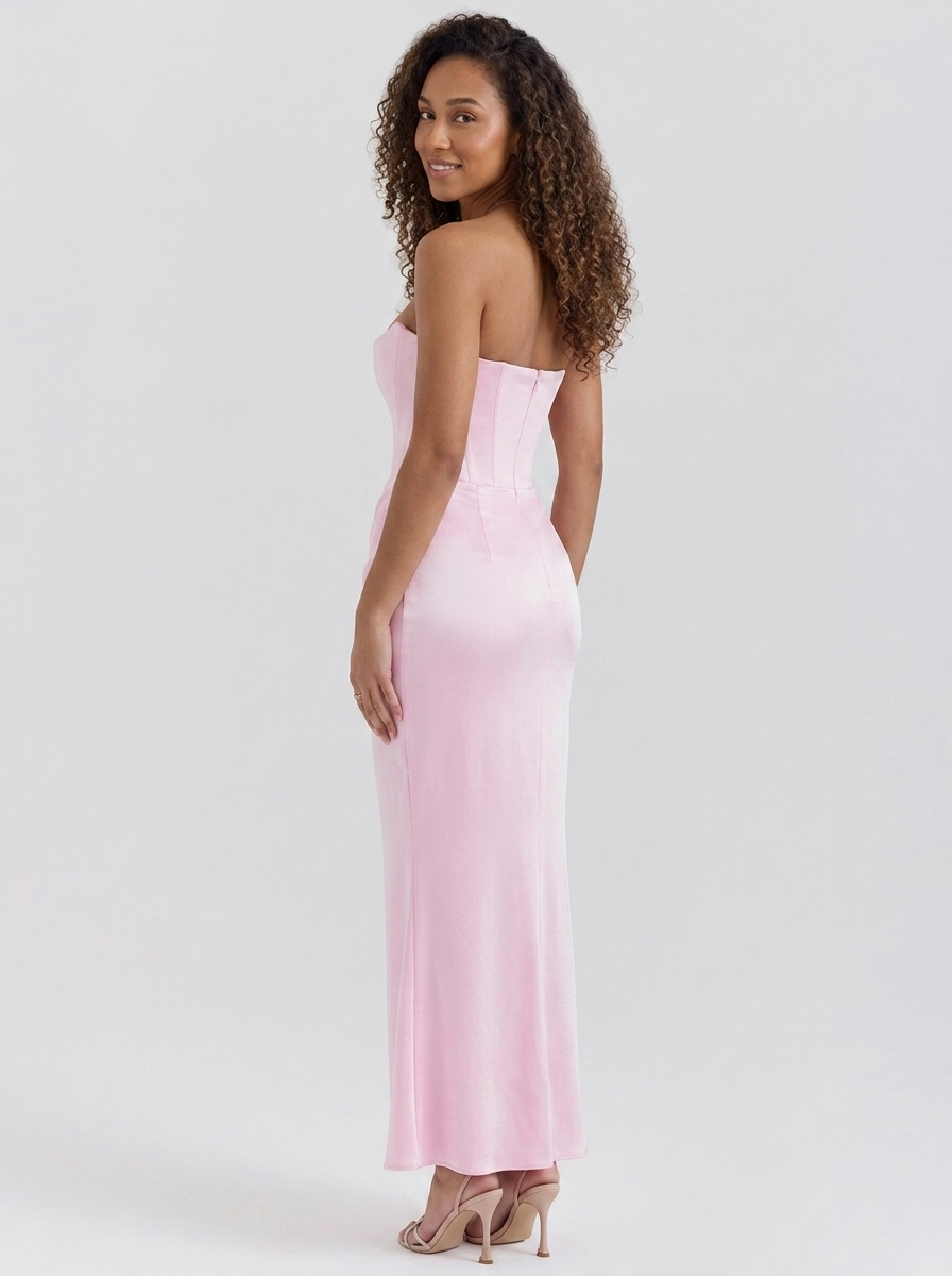 WYNONNA | STRAPLESS RUCHED MAXI DRESS - Soft Pink
