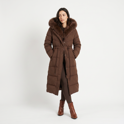XIOMARA | FAUX FUR HOOD PUFFER COAT - Brown