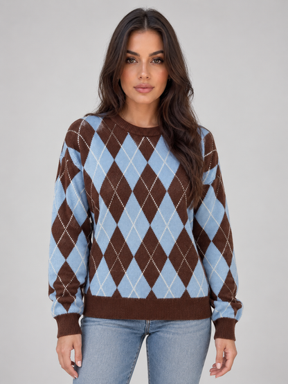 XOCHITL | ARGYLE DIAMOND PATTERN KNIT JUMPER - Blue