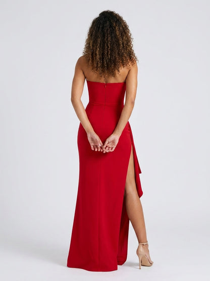YALENA | RUCHED CREPE MAXI DRESS - Red