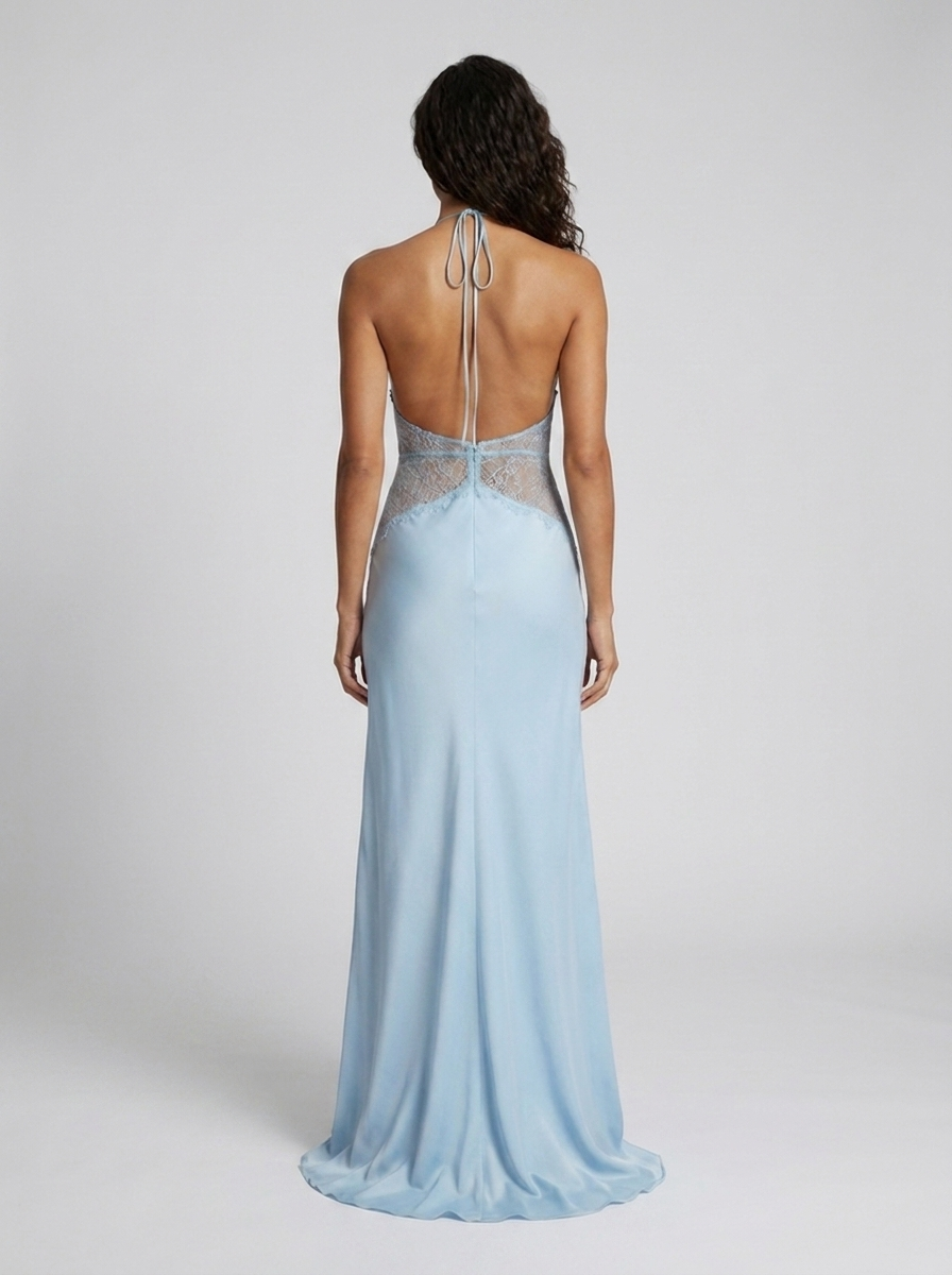 YANA | HALTER LACE WAIST MAXI DRESS - Baby Blue