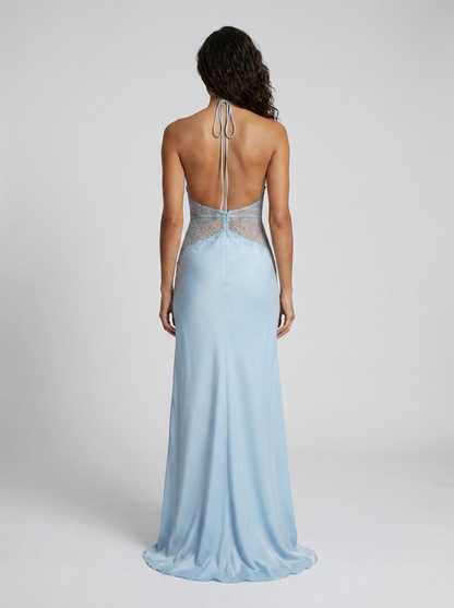 YANA | HALTER LACE WAIST MAXI DRESS - Baby Blue