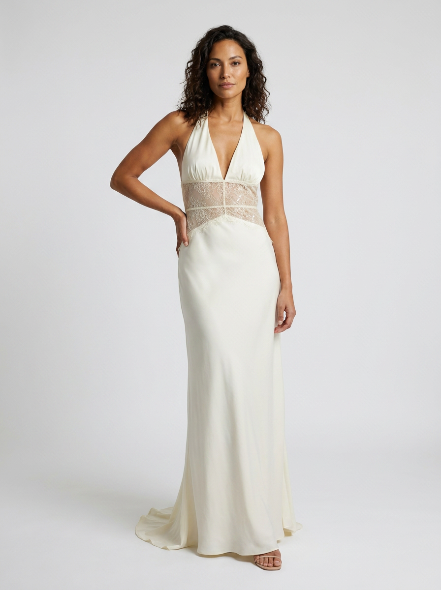 YANA | HALTER LACE WAIST MAXI DRESS - Ivory