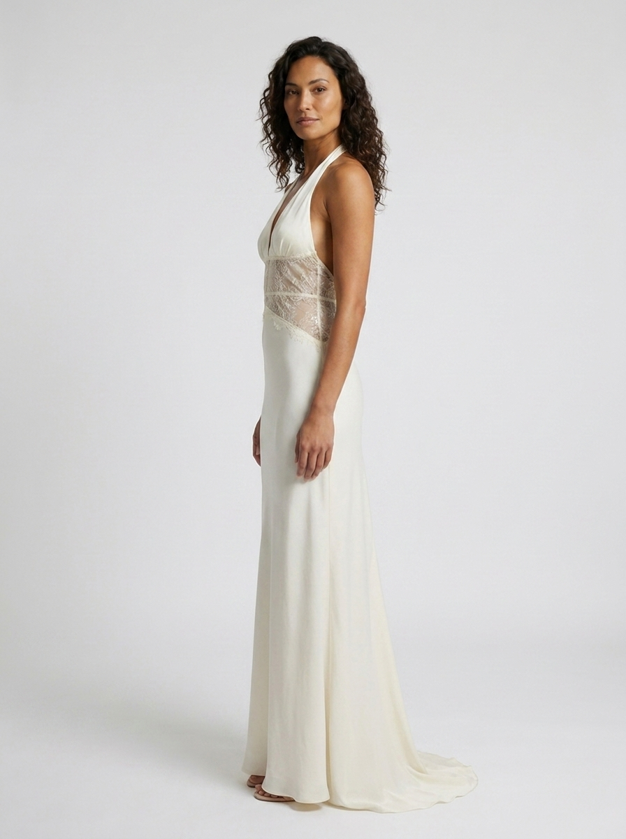 YANA | HALTER LACE WAIST MAXI DRESS - Ivory