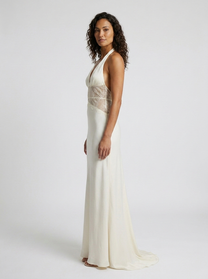 YANA | HALTER LACE WAIST MAXI DRESS - Ivory