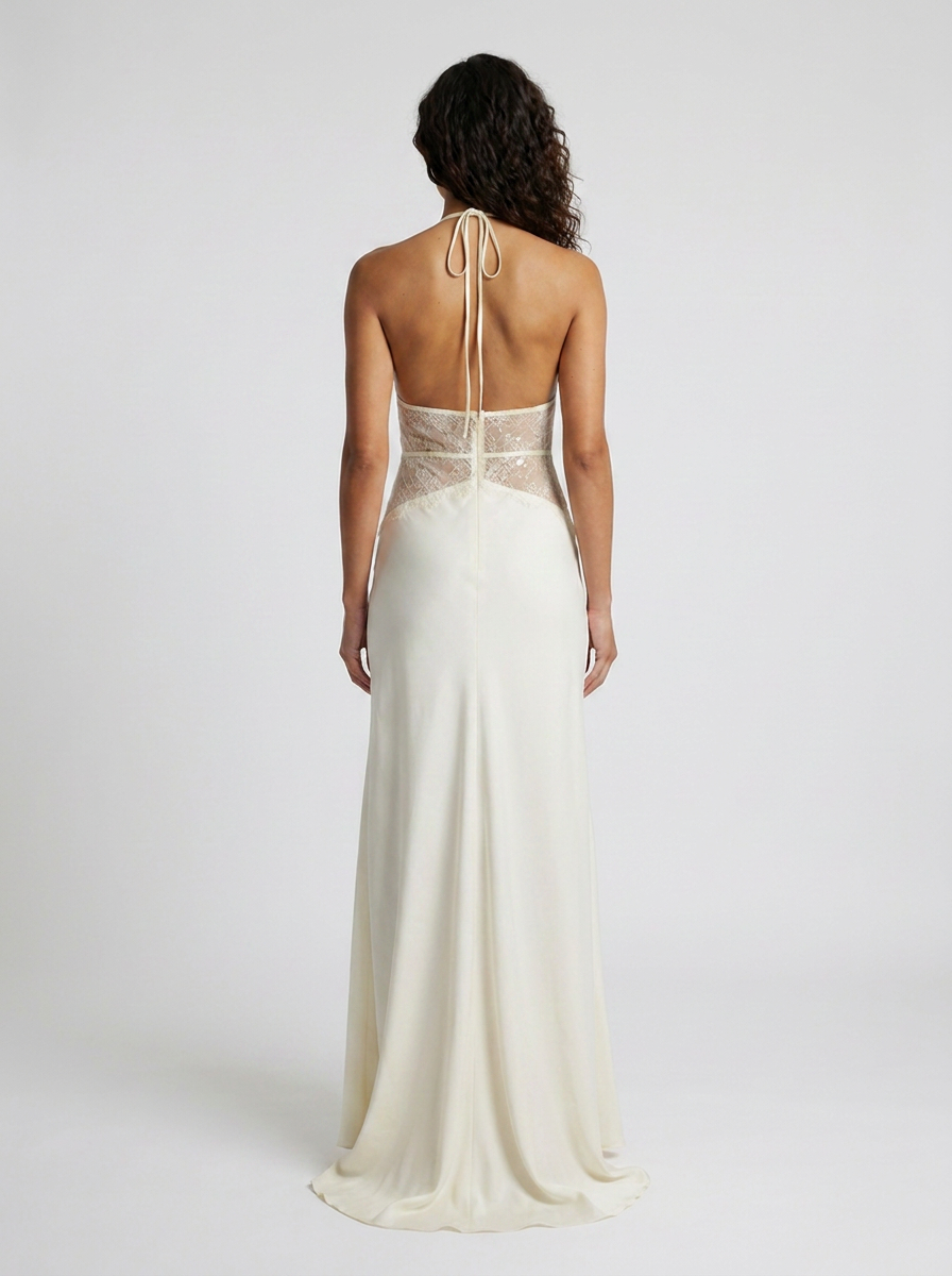YANA | HALTER LACE WAIST MAXI DRESS - Ivory
