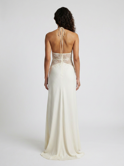 YANA | HALTER LACE WAIST MAXI DRESS - Ivory
