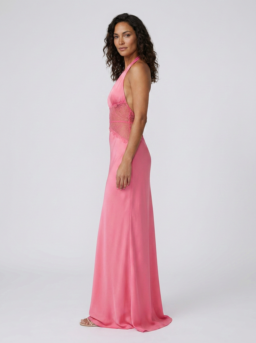 YANA | HALTER LACE WAIST MAXI DRESS - Pink