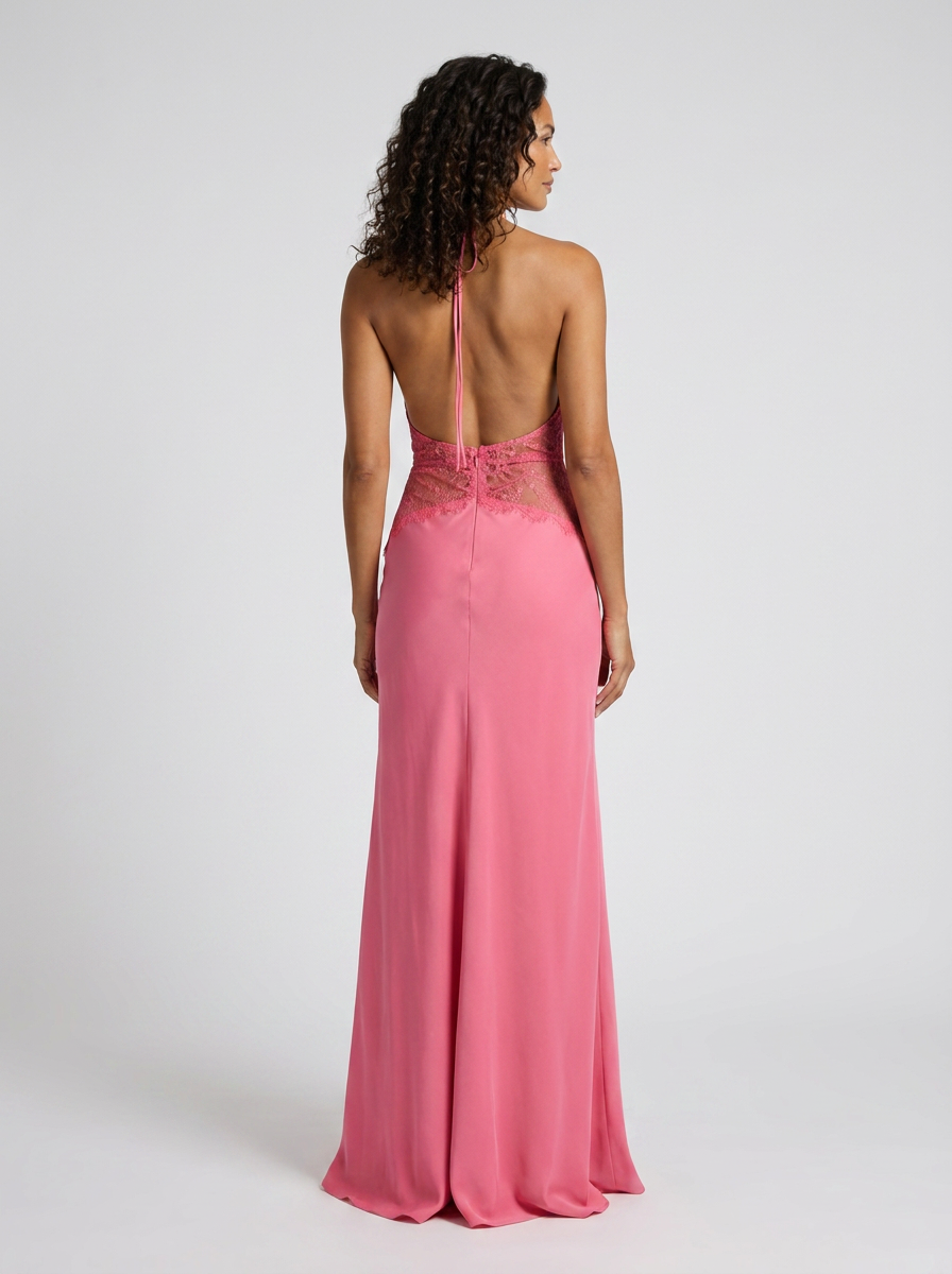 YANA | HALTER LACE WAIST MAXI DRESS - Pink