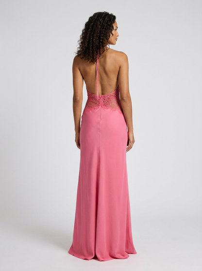 YANA | HALTER LACE WAIST MAXI DRESS - Pink
