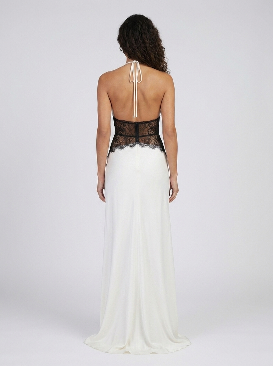 YANA | HALTER LACE WAIST MAXI DRESS - White and Black
