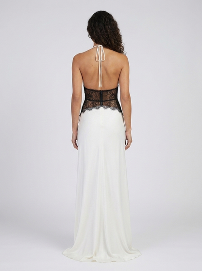 YANA | HALTER LACE WAIST MAXI DRESS - White and Black