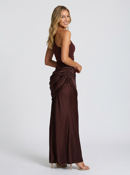 YASMINA | ONE SHOULDER MAXI DRESS - Chocolate Brown