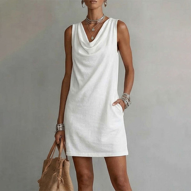 YESENIA | COWL NECK SLEEVELESS MINI DRESS - White