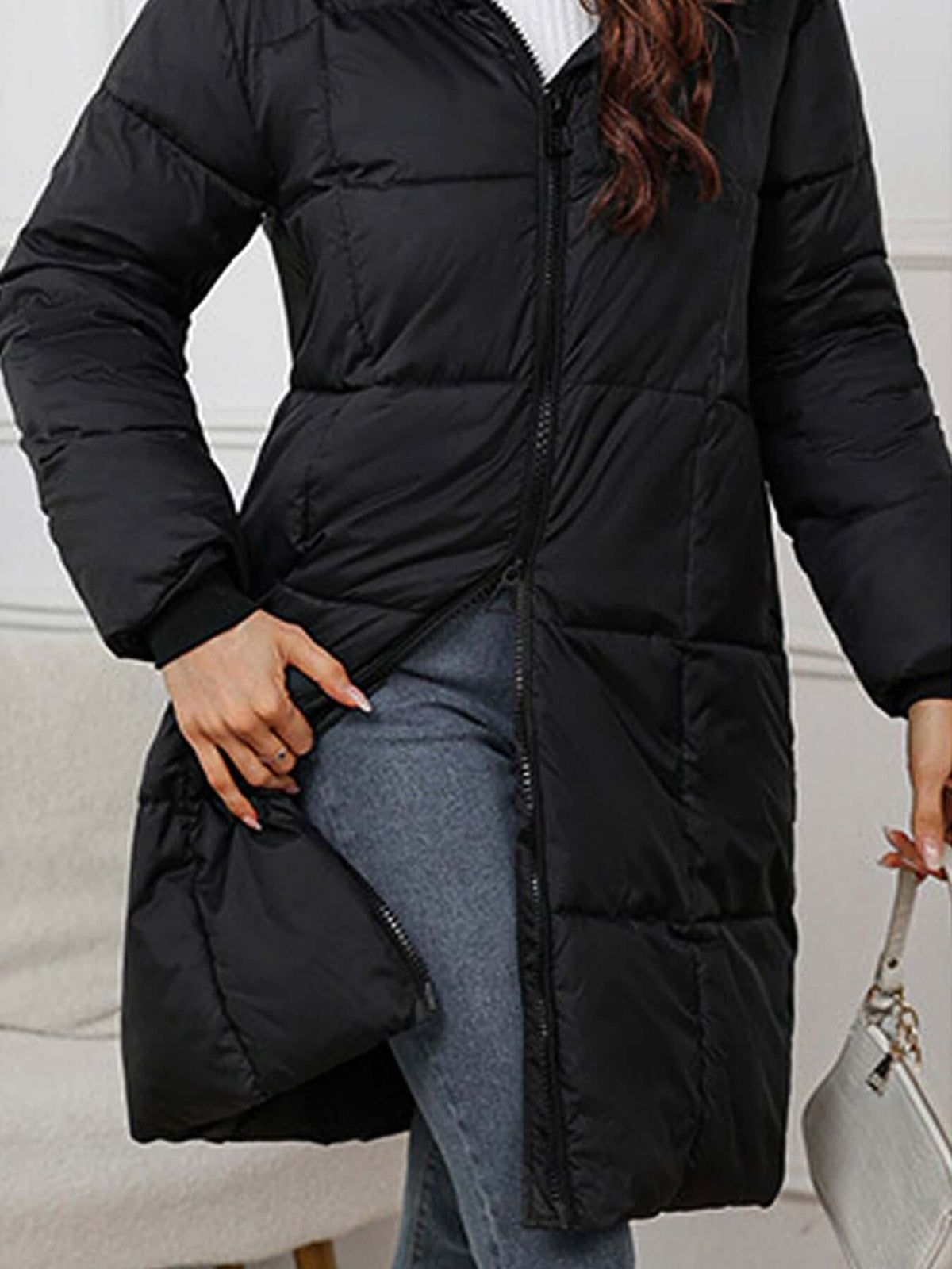 YESSENIA | HOODED DRAWSTRING PUFFER PARKA - Black