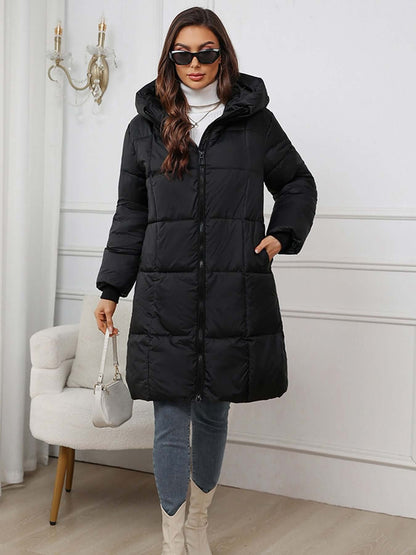 YESSENIA | HOODED DRAWSTRING PUFFER PARKA - Black