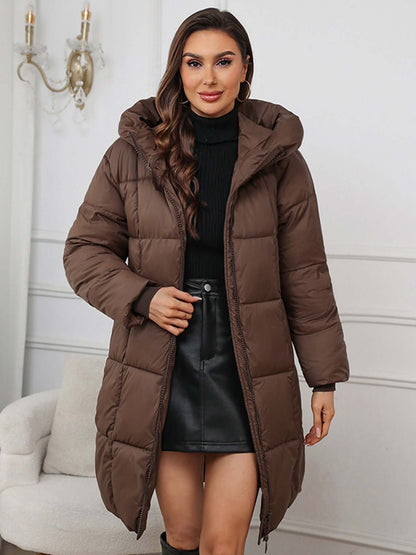 YESSENIA | HOODED DRAWSTRING PUFFER PARKA - Brown