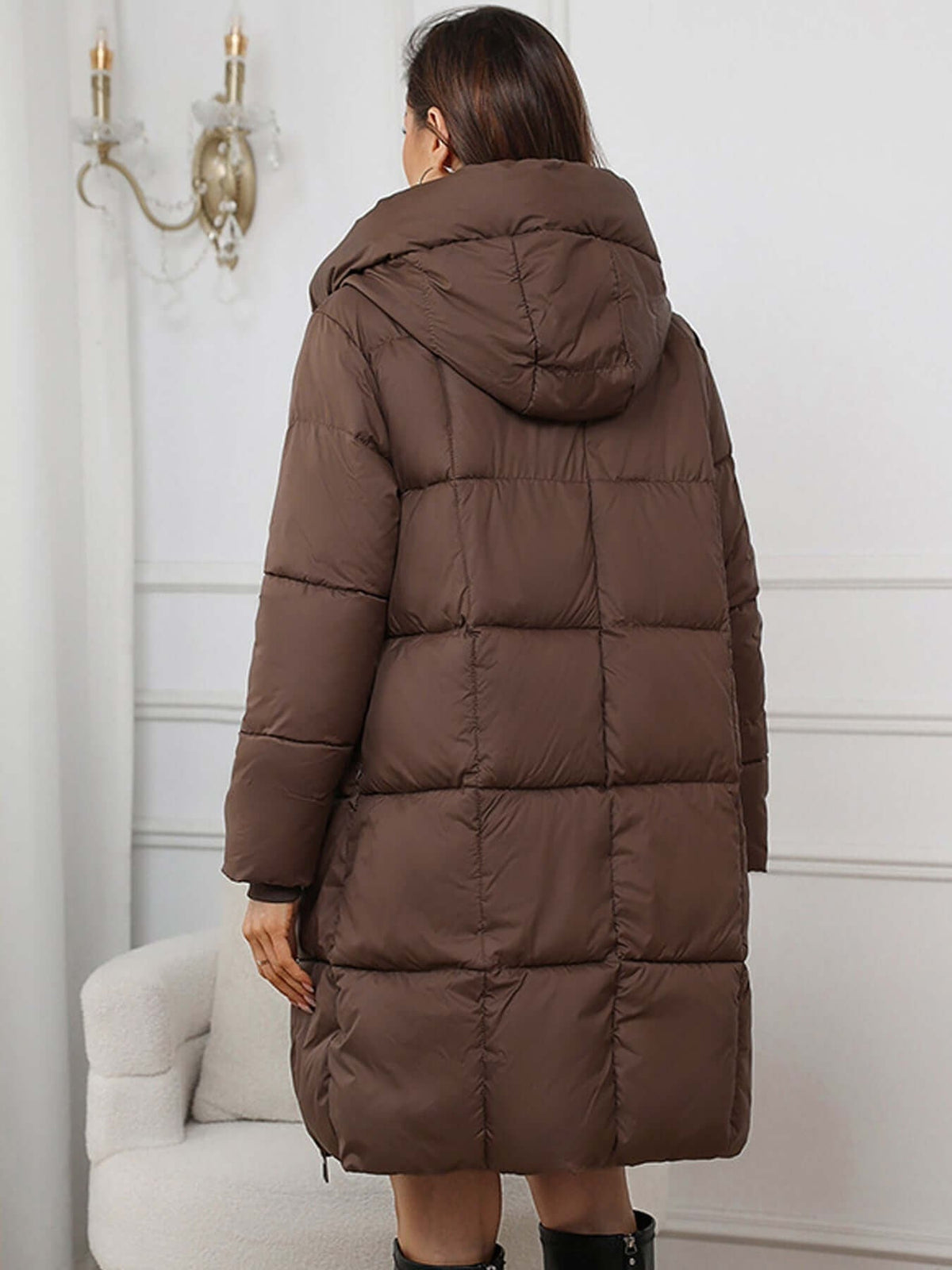 YESSENIA | HOODED DRAWSTRING PUFFER PARKA - Brown