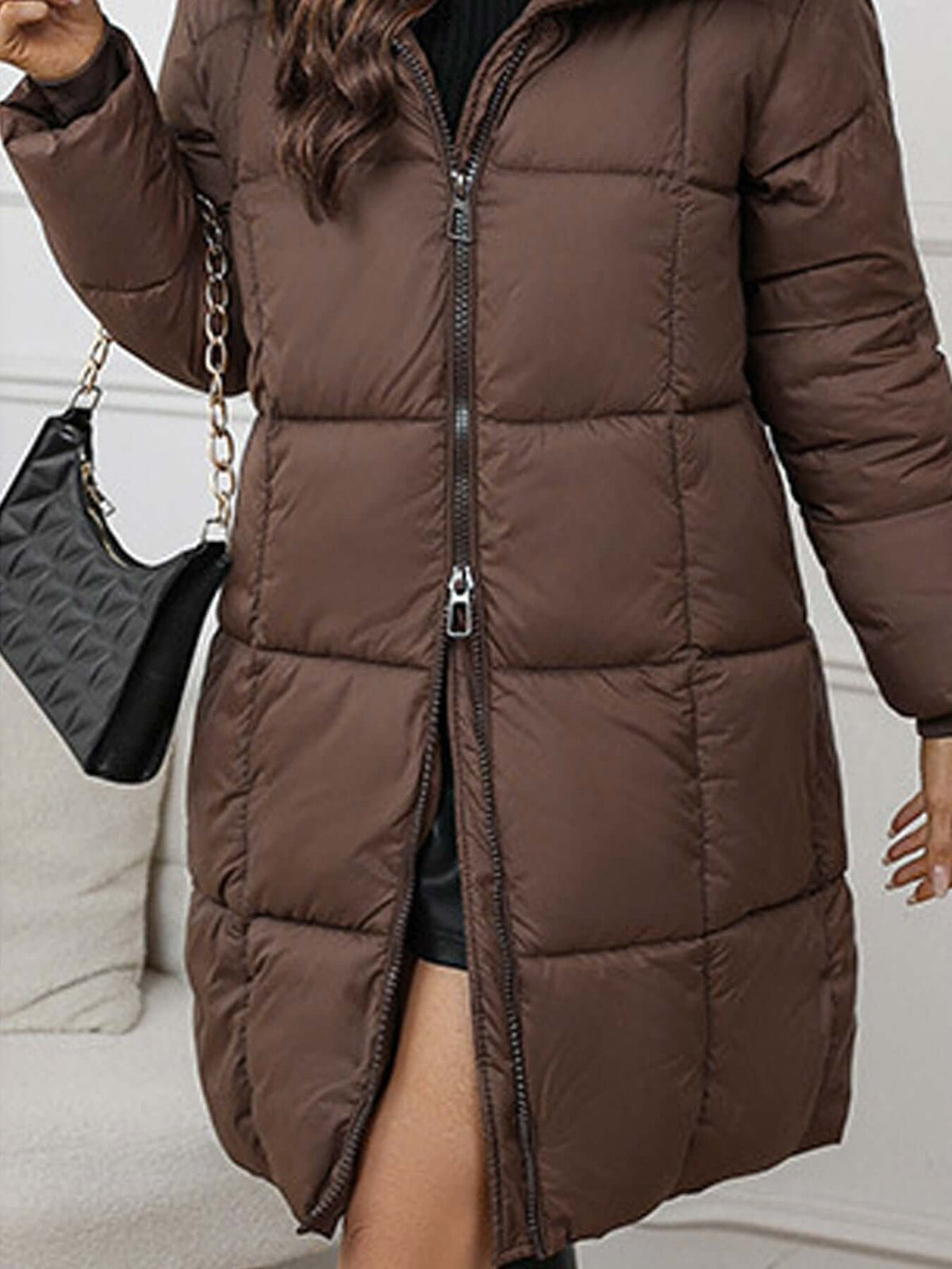 YESSENIA | HOODED DRAWSTRING PUFFER PARKA - Brown