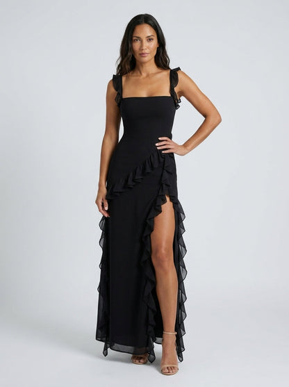YOLANDE | RUFFLE MAXI DRESS - Black