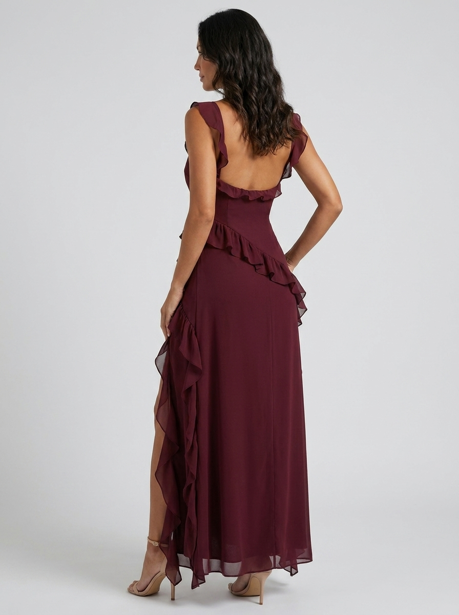 YOLANDE | RUFFLE MAXI DRESS - Burgundy
