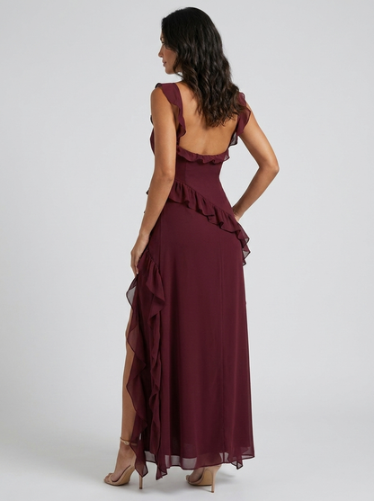 YOLANDE | RUFFLE MAXI DRESS - Burgundy
