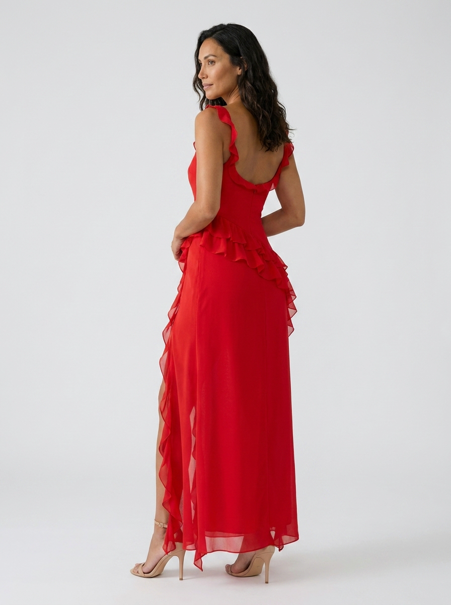 YOLANDE | RUFFLE MAXI DRESS - Red