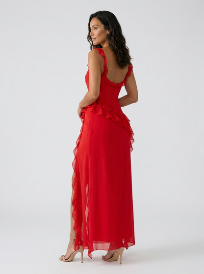 YOLANDE | RUFFLE MAXI DRESS - Red