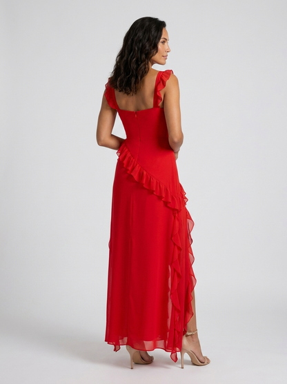 YOLANDE | RUFFLE MAXI DRESS - Red