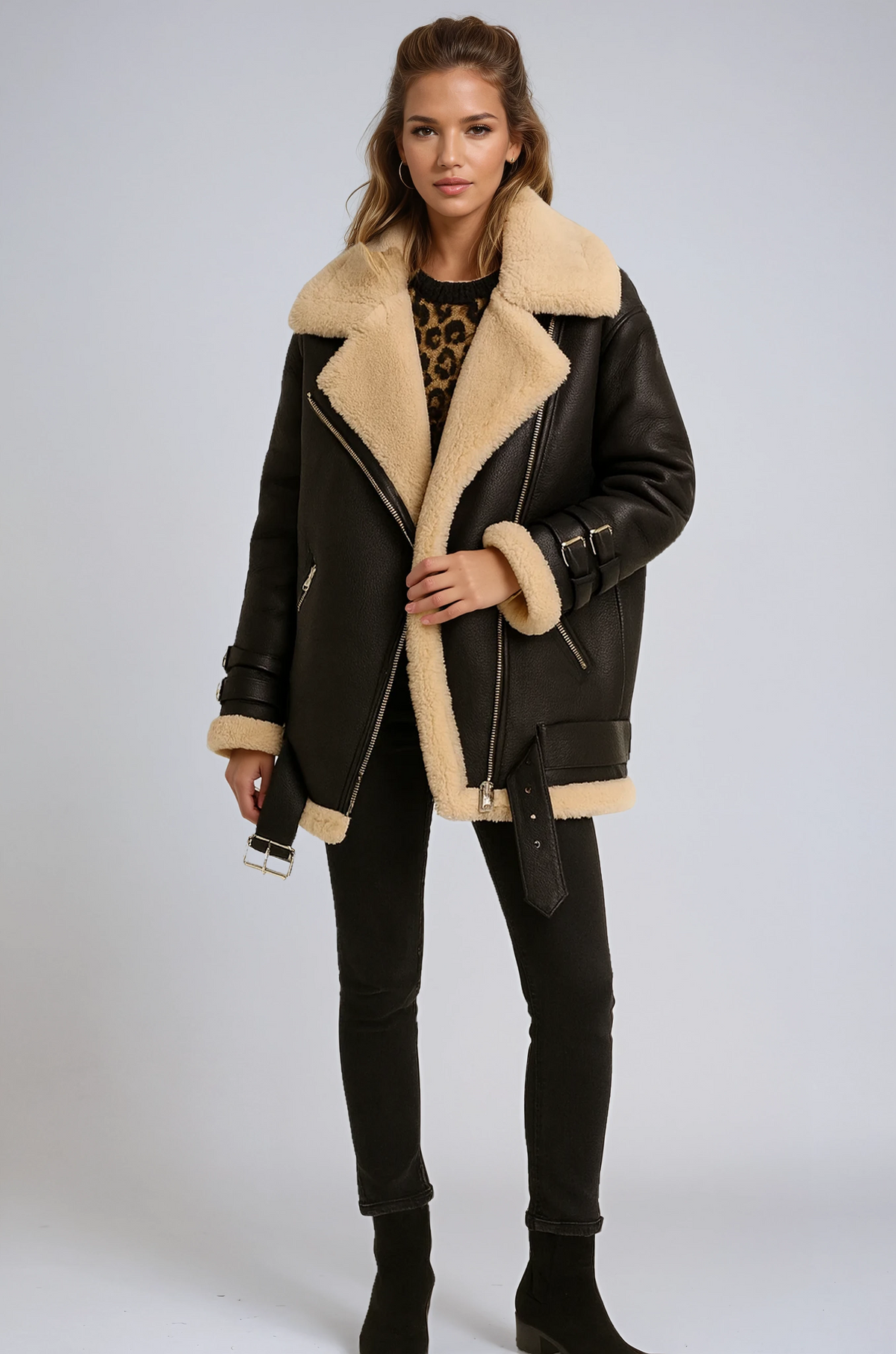 YSOLDE | FAUX SHEARLING AVIATOR JACKET - Black