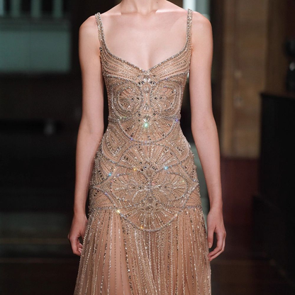 YSOLINA | BEADED TULLE MERMAID GOWN - Champagne