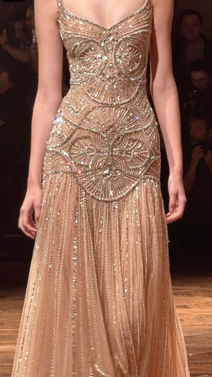 YSOLINA | BEADED TULLE MERMAID GOWN - Champagne
