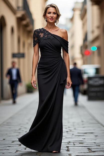 ZAIDA | ONE SHOULDER MAXI DRESS - Black