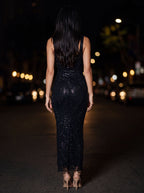 ZAMIRA | RHINESTONE SQUARE NECK MAXI DRESS - Black