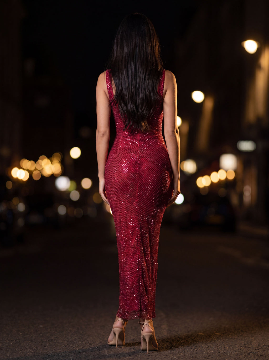 ZAMIRA | RHINESTONE SQUARE NECK MAXI DRESS - Burgundy