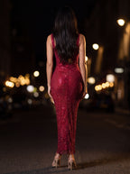 ZAMIRA | RHINESTONE SQUARE NECK MAXI DRESS - Burgundy