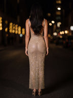 ZAMIRA | RHINESTONE SQUARE NECK MAXI DRESS - Gold