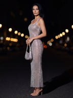 ZAMIRA | RHINESTONE SQUARE NECK MAXI DRESS - Silver