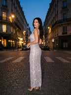 ZAMIRA | RHINESTONE SQUARE NECK MAXI DRESS - Silver