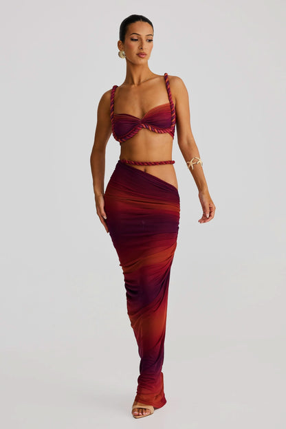 Burgundy ombre maxi set with twisted bandeau and rope straps