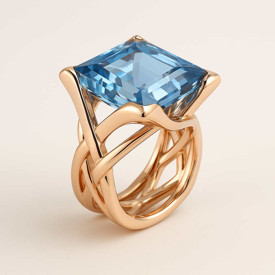 ZOSIA | BLUE STONE WOVEN RING - Rose Gold